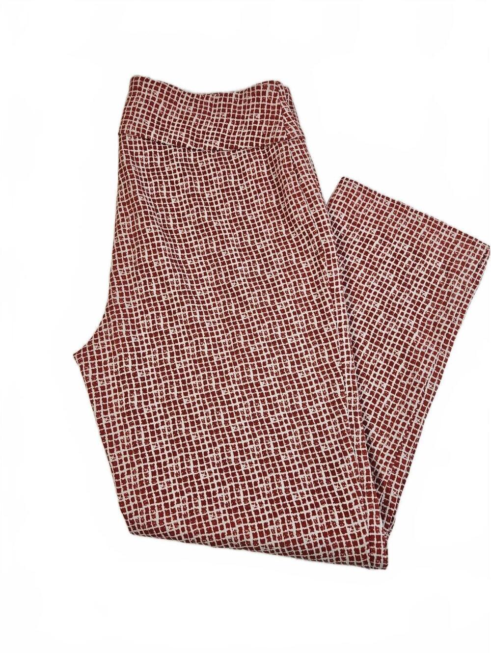 peck&peck Red/White Geometric Grid Textured Cropped Pants-Size 6